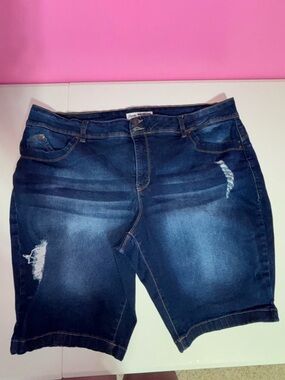 Royalty For Me WannaBettaButt Dark Blue Distressed Denim Bermuda Women’s Shorts